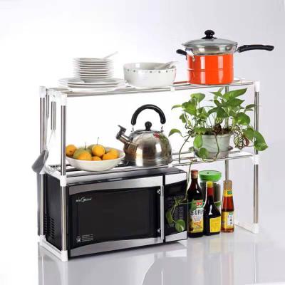 China Morden Amazone Luxury Hot Selling Wholesale 2 Layer Multifunctional Microwave Oven Rack Stainless Steel Kitchen Storage Shelf for sale