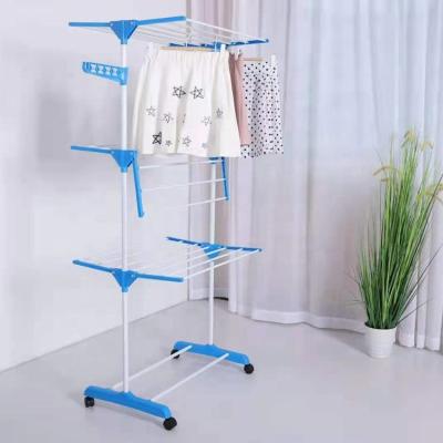 China New classic/postmodern single pole 3 layer metal paint coat hanger removable clothes drying rack folding clothes rack for sale