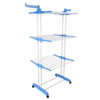 China Customized New Classic/Postmodern 3 Row Foldable Clothes Drying Folding Laundry Hanger Cloth Drier Rack for sale