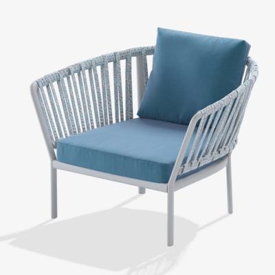 China De Morden high quality restaurant outdoor blue aluminum rattan chaise lounge chairs strictly modern design outdoor dining chair for sale