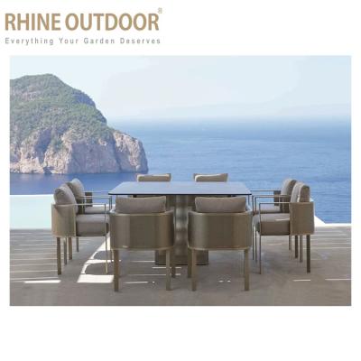 China Modern Royal Design Outdoor Stainless Steel Garden Dining Table Sets for sale