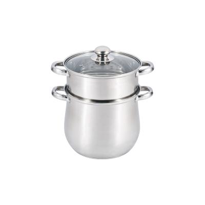 China Sustainable Glass Lid Stainless Steel Cookware Couscous Steamer Cooking Pot Double Layer Steamer Pot for sale