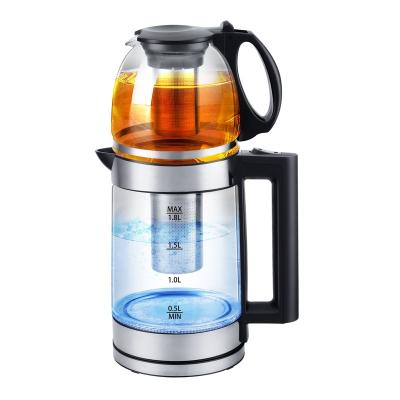 China Boil-Dry Protection Functional 2 in 1 Glass 1.8L Kettle and 1.2L Teapot Electric Glass Kettle with Tea Filter for sale