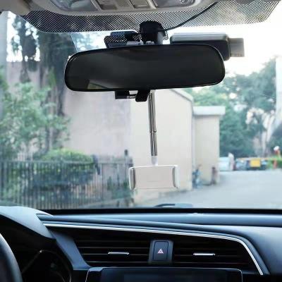 China Adjustable Universal Car Mobile Phone Mirror Mount Rear View Car Long Arm Mobile Phone Holder For Navigation for sale