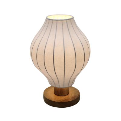 China Modern Chinese Wooden Desk Lamp Holder Restaurant Bedroom Fabric Creative Decorative Silk Lamp Bubble Lamp for sale