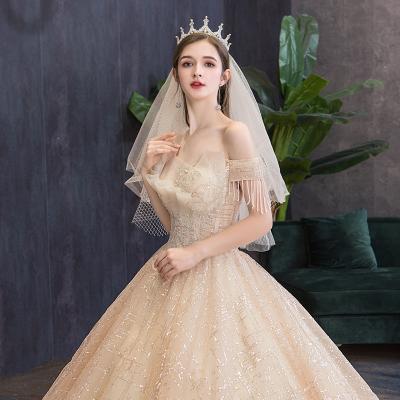 China Forest Dream Super Fairy Net Red Towing Wedding Dress 2022 New Starry Sky Bride Simple Anti-static Lightweight One-shoulder Wedding Dress for sale