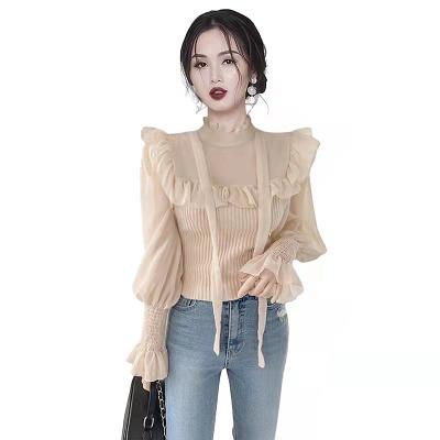 China 2022 New style small design man small design QUICK DRY western top women's lantern chic lantern sleeve ruffled shirt for sale