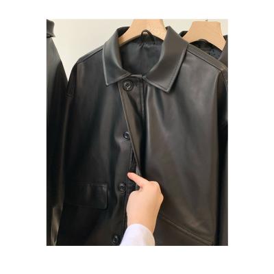 China QUICK DRY Black Artificial Leather Coat Motorcycle Leather Imitation Coat Popular New Fashion Women's Short for sale