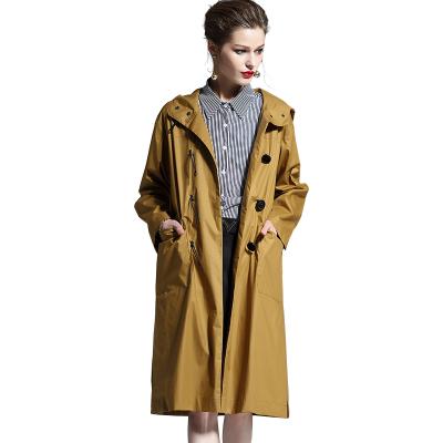 China Custom Cross Ladies Leather Belted Autumn Long Coat Windproof Cotton Ditch Coat for sale