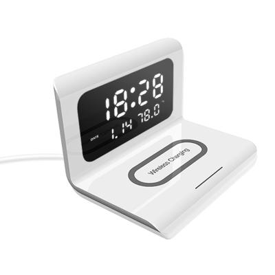 China Mobile Phone 2 in 1 Led Electric Alarm Clock Qi Wireless Charger Multifunctional Fast Charging Stand For Mobile Phone for sale