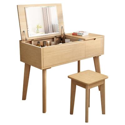 China Nordic Simple Modern Fashionable Flip Type Small Network Bedroom Solid Dressing Table With Wooden Makeup Stool Mirror And Dressing Table Set for sale