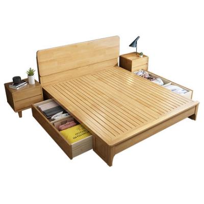 China Modern Solid Wood Frame 1.5m, 1.8m Double Bed Children's Beds Bedroom Storage Nordic Family Furniture Wooden Bed for sale