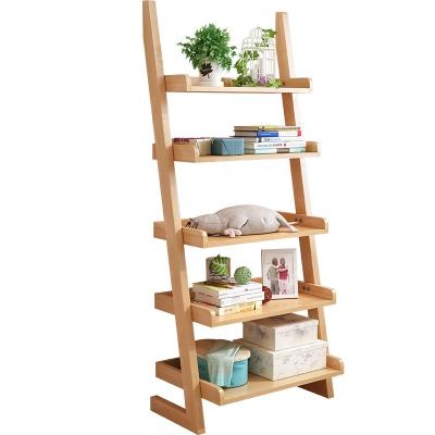 China Creative Nordic Modern Minimalist Five-storey L-type Floor Shelf Bookcases Solid Rubber Wooden Book Shelves Store Fashionable Fashionable for sale