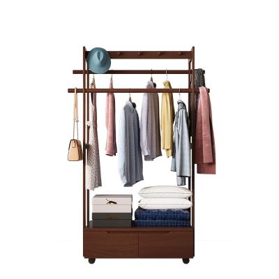 China Various Fashionable Widely Used Rise Rack With Drawers With Wheels Stand Up Wooden Coat Racks Stand for sale