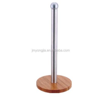 China Traditional Stainless Steel Kitchen Paper Towel Holder With Bamboo Bottom for sale