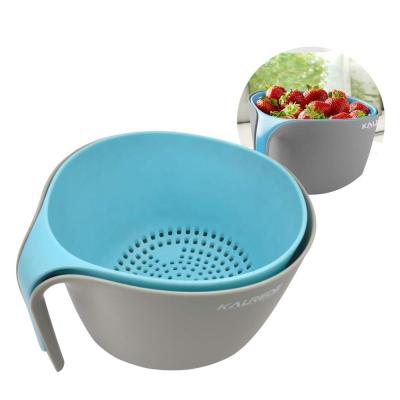 China Large Sustainable Stackable Wash 2-in-1 Plastic Colander Bowl Set for sale