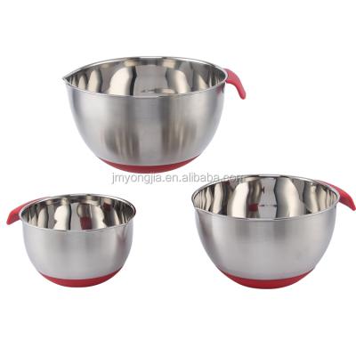 China Sustainable 3 Size Stainless Steel Salad Bowl With Colorful Silicone Handle for sale