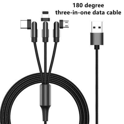 China Convenient 180 Degree Rotating 3 In 1 Data Cable Braided Rotation One For Charging Cable Three USB Fast Charging for sale