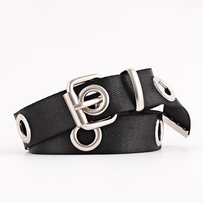 China Double Grommet Grommet Hole Convenient Punk Belt For Women Men Black Red Canvas Waist Strap Male Female Belts for sale