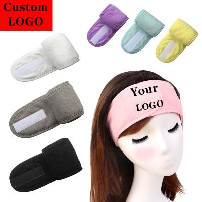 China Custom Makeup Facial Washable Wrap Beauty Towel Stretch Headband Fashion Spa Soft Headbands With Embroidery Logo for sale