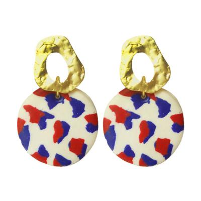 China Geometry Color Matching Pottery Mud Heart Earrings Fashion Pottery Earrings Independence Day Soft American Flag Border 4th of July for sale