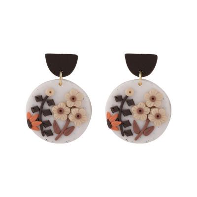 China Retro Korean Geometric Colorful Girly Flower Pottery Pottery Clay Earrings Personality Design Literary Soft Earrings E0846 for sale