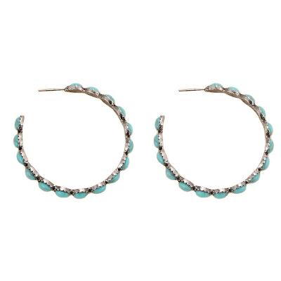 China BOHEMIA Western European and American turquoise style retro circle large around turquoise ear circle earrings c-shaped jewelry for sale