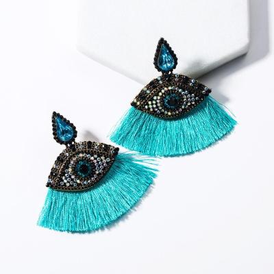 China Crystal Stud Earrings 2020 Colorful Evil Eye Tassel Earrings New Fashion Jewelry Bohemian Crystal Tassel Earrings for sale