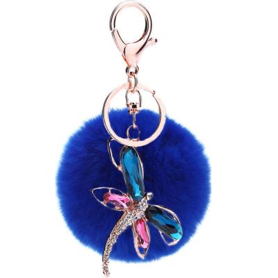 China Crystal Zinc Alloy Keychain For Excellent Plush Keychain Fashion Bag Rabbit Fur Ball Dragonfly Keychains Glass Korean Acces Fashion Car Acces Buckle Lovely for sale