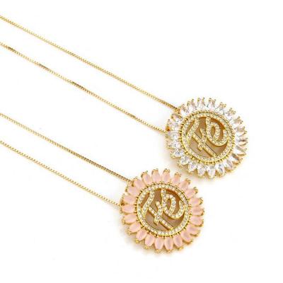 China Custom Shiny Fe Symbol Flower Women's Fashion Jewelry CZ Zircon Letter Pendant Necklace For Women for sale