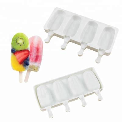 China 4 Cavity Mold Mini Ice Cream Mousse Cake Silicone Oval French Dessert Viable Mold Ice Cream Popsicle Baking Mold for sale