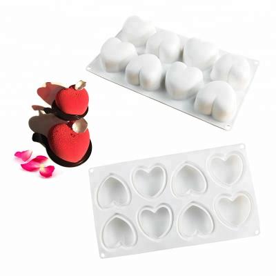 China 8 Cavity Heart Shape Silicon Chocolate Mold/3d Silicone Mousse Cake Mold Sustainable Cake Decorating Tools for sale