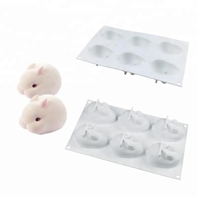 China Viable Decorative 6 Cavity Rabbit Mousse Cake Silicone Mold DIY Tools Decorative Baking Animal Modeling Dessert Mold Wholesale for sale