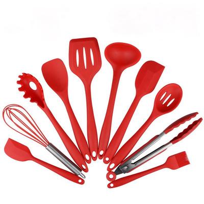 China Sustainable 10 Pcs Set Kitchen Utensils Silicone Nonstick Kitchenware Cooking Pocket Set Shovel for sale