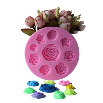 China Viable Sugarcraft Decorating Fondant Tools 9 Cavity Rose Flower Shape Silicone Fondant Cake Mold For Wedding for sale