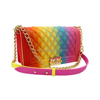 China 2020 High Quality New Arrivals Hot Sell PVC Jelly Purse Bags Plaid Matte Colorful Ins Girl Woman Candy Tricolor Cross - Body Bag Stock for sale