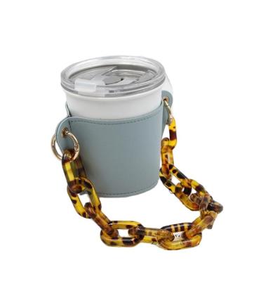 China New Fashion Aseptic Portable PU Leather Coffee Cup Sleeves Portable Coffee Cup Holder Pouch Glass Cup Sleeves With Detachable Chain for sale