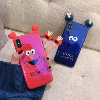 China Lovely Kawaii Monster Shockproof Blue Sesame Elmo Funny Case For iPhone 8 8Plus 6 6s 7Plus Blu-ray Phone Case for sale