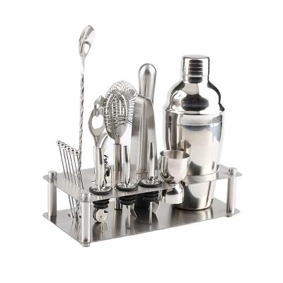 China Sustainable 18pcs Barware Set Professional Bartender Kit 304 Stainless Steel Cocktail Shaker Set With Stand for sale