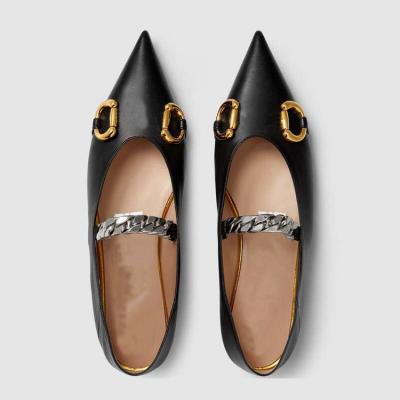 China Fashion Trend Web Celebrity Metal Shoe Little Buckle Two Pointed Mouth Wear Step Mouth Flat Single Women's Shallow Shoes Comfortable Match for sale