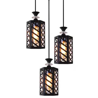 China Modern Metalwork Style Pendant Lamps E27 3 Head Round Black Ceiling Pendant Lights For Dining Room Restaurant for sale