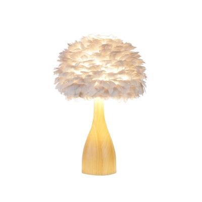 China Modern Nordic simple creative wooden feather table lamp for baby room living room bedroom gift wooden feather table lamp for sale