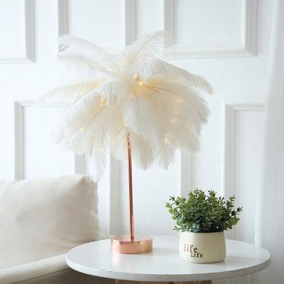 China Nordic modern white feather simple creative table lamp for home bedroom for sale