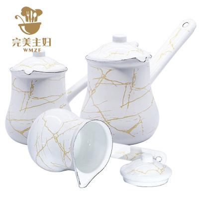 China Viable Factory Classic Enamel Kettle Arab Turkey Marbling Milk Pot for sale