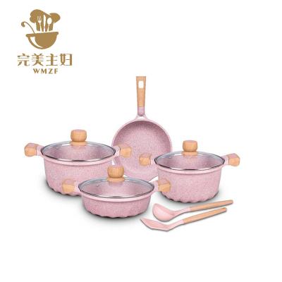 China Sustainable cooklover 9pcs die cast aluminum marble coating induction bottom cookware set for sale