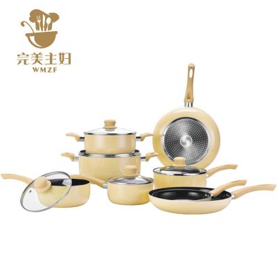 China Hot Selling 13pcs Sustainable Kitchen Aluminum Cookware Set Non Ceramic Coating Oil Stick Free Pot and Pan Set for sale