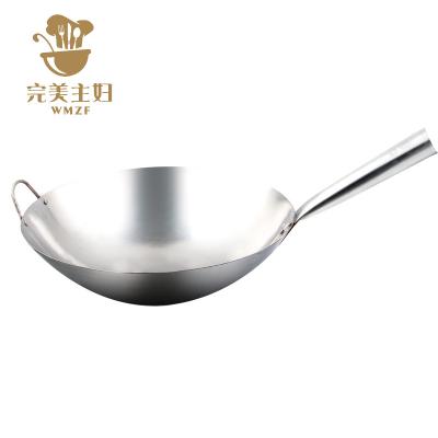 China Sustainable hot sale 34 36 38 40cm stainless steel single-ear pan uncoated pan cauldron for restaurant kitchen for sale