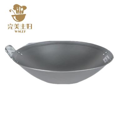 China Sustainable hot sale induction cooker double-ear concave iron pot40-60cmGas stove dedicated for chefs round bottom steel wok for sale