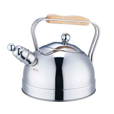 China Realwin Stainless Steel Kettle Sustainable Natural Wood Stove Whistling Kettle Top Water Kettle for sale