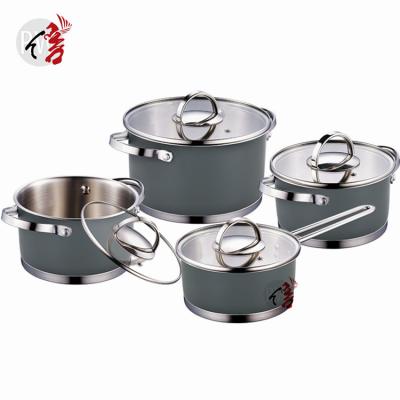 China Realwin viable wholesale stainless steel pot set capsulate bottom colored plating cookware pots sets for sale